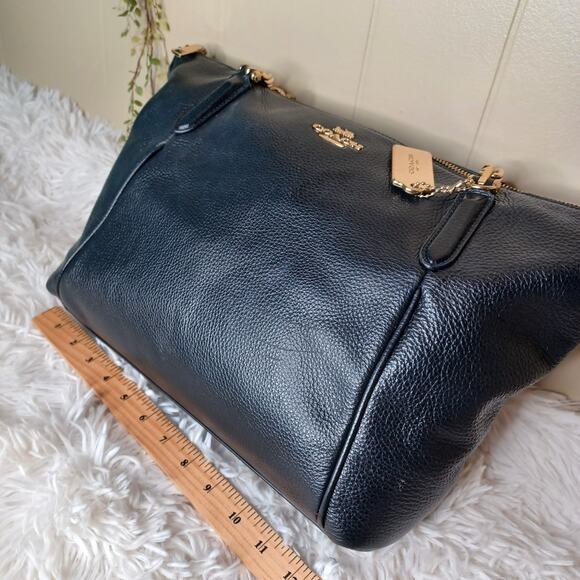 Coach Ava Chain Tote Black Pebbled Leather Large Purse Gold - Picture 7 of 12